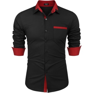 image:imageCOOFANDY Mens Long Sleeve Dress Shirt Plaid Collar Casual Button Down ShirtsBlackRed
