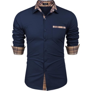 image:imageCOOFANDY Mens Long Sleeve Dress Shirt Plaid Collar Casual Button Down ShirtsBlue
