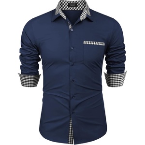 image:imageCOOFANDY Mens Long Sleeve Dress Shirt Plaid Collar Casual Button Down ShirtsCheck Patternblue