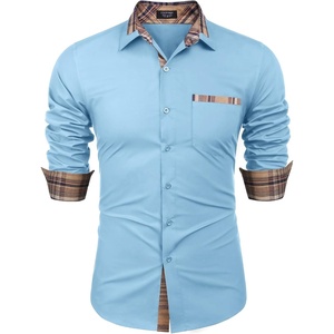image:imageCOOFANDY Mens Long Sleeve Dress Shirt Plaid Collar Casual Button Down ShirtsClear Blue