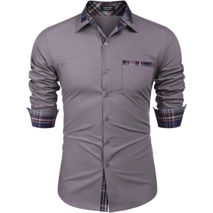 image:imageCOOFANDY Mens Long Sleeve Dress Shirt Plaid Collar Casual Button Down ShirtsGrey