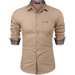image:imageCOOFANDY Mens Long Sleeve Dress Shirt Plaid Collar Casual Button Down ShirtsKhaki