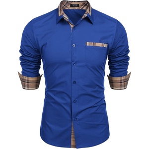image:imageCOOFANDY Mens Long Sleeve Dress Shirt Plaid Collar Casual Button Down ShirtsNavy Blue