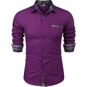 image:imageCOOFANDY Mens Long Sleeve Dress Shirt Plaid Collar Casual Button Down ShirtsPurple