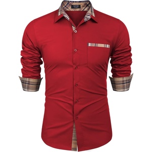 image:imageCOOFANDY Mens Long Sleeve Dress Shirt Plaid Collar Casual Button Down ShirtsRed