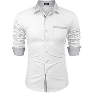 image:imageCOOFANDY Mens Long Sleeve Dress Shirt Plaid Collar Casual Button Down ShirtsWhiteGrey
