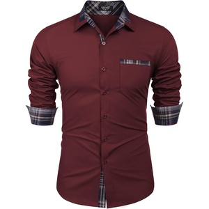 image:imageCOOFANDY Mens Long Sleeve Dress Shirt Plaid Collar Casual Button Down ShirtsWine Red