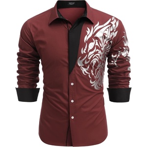 image:imageCOOFANDY Mens Print Button Down Dress Shirt Fashion Long Sleeve Casual Shirts03red Tiger