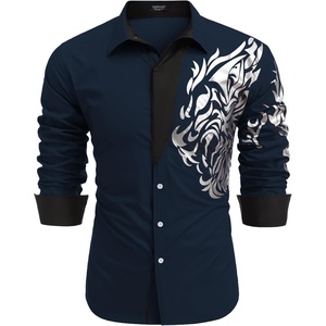 image:imageCOOFANDY Mens Print Button Down Dress Shirt Fashion Long Sleeve Casual ShirtsDark Navy Tiger