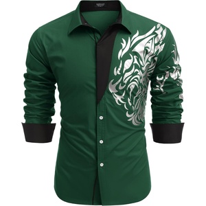 image:imageCOOFANDY Mens Print Button Down Dress Shirt Fashion Long Sleeve Casual ShirtsGreen Tiger