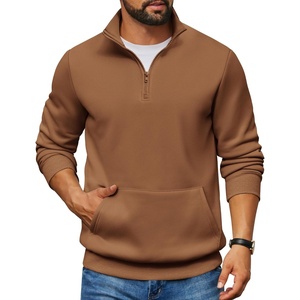 image:imageCOOFANDY Mens Quarter Zip Pullover Fleece Lined Sweatshirts Long Sleeve Mock Neck Sweater with PocketBrown