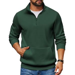 image:imageCOOFANDY Mens Quarter Zip Pullover Fleece Lined Sweatshirts Long Sleeve Mock Neck Sweater with PocketDark Green