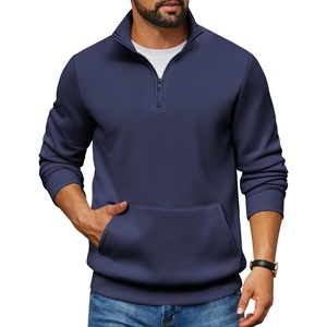 image:imageCOOFANDY Mens Quarter Zip Pullover Fleece Lined Sweatshirts Long Sleeve Mock Neck Sweater with PocketNavy Blue