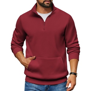 image:imageCOOFANDY Mens Quarter Zip Pullover Fleece Lined Sweatshirts Long Sleeve Mock Neck Sweater with PocketWine Red