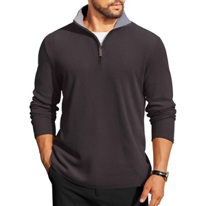 image:imageCOOFANDY Mens Quarter Zip Pullover Lightweight Sweater Casual Long Sleeve Corduroy Half Zip SweatshirtDark Grey