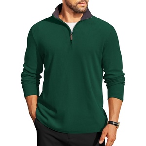 image:imageCOOFANDY Mens Quarter Zip Pullover Lightweight Sweater Casual Long Sleeve Corduroy Half Zip SweatshirtEver Green