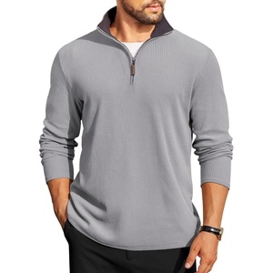 image:imageCOOFANDY Mens Quarter Zip Pullover Lightweight Sweater Casual Long Sleeve Corduroy Half Zip SweatshirtGray