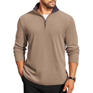 image:imageCOOFANDY Mens Quarter Zip Pullover Lightweight Sweater Casual Long Sleeve Corduroy Half Zip SweatshirtKhaki