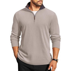 image:imageCOOFANDY Mens Quarter Zip Pullover Lightweight Sweater Casual Long Sleeve Corduroy Half Zip SweatshirtMoon Gray