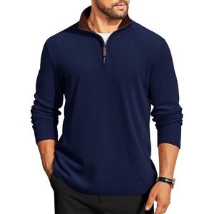 image:imageCOOFANDY Mens Quarter Zip Pullover Lightweight Sweater Casual Long Sleeve Corduroy Half Zip SweatshirtNavy Blue  Brown