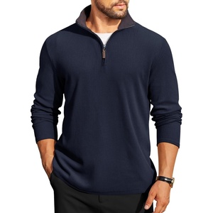 image:imageCOOFANDY Mens Quarter Zip Pullover Lightweight Sweater Casual Long Sleeve Corduroy Half Zip SweatshirtNavy Blue