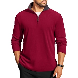 image:imageCOOFANDY Mens Quarter Zip Pullover Lightweight Sweater Casual Long Sleeve Corduroy Half Zip SweatshirtRed