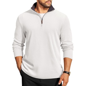 image:imageCOOFANDY Mens Quarter Zip Pullover Lightweight Sweater Casual Long Sleeve Corduroy Half Zip SweatshirtWhite