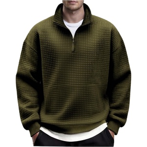 image:imageCOOFANDY Mens Quarter Zip Pullover Long Sleeve Waffle Quilted Sweatshirt Casual Polo Sweaters with PocketArmy Green