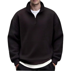 image:imageCOOFANDY Mens Quarter Zip Pullover Long Sleeve Waffle Quilted Sweatshirt Casual Polo Sweaters with PocketBlack