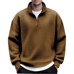 image:imageCOOFANDY Mens Quarter Zip Pullover Long Sleeve Waffle Quilted Sweatshirt Casual Polo Sweaters with PocketBrown