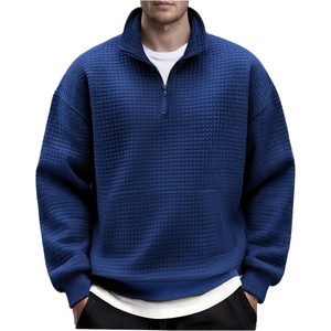 image:imageCOOFANDY Mens Quarter Zip Pullover Long Sleeve Waffle Quilted Sweatshirt Casual Polo Sweaters with PocketDark Blue