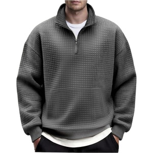 image:imageCOOFANDY Mens Quarter Zip Pullover Long Sleeve Waffle Quilted Sweatshirt Casual Polo Sweaters with PocketDark Grey