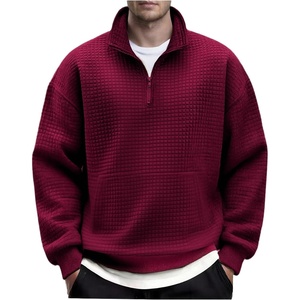 image:imageCOOFANDY Mens Quarter Zip Pullover Long Sleeve Waffle Quilted Sweatshirt Casual Polo Sweaters with PocketDark Red