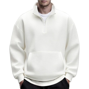 image:imageCOOFANDY Mens Quarter Zip Pullover Long Sleeve Waffle Quilted Sweatshirt Casual Polo Sweaters with PocketWhite