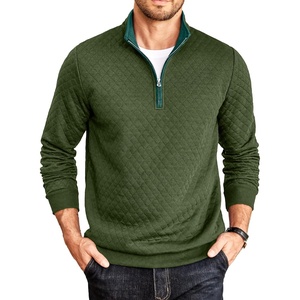 image:imageCOOFANDY Mens Quarter Zip Pullover Mock Neck Quilted Sweatshirt Casual Long Sleeve Polo SweaterArmy Green