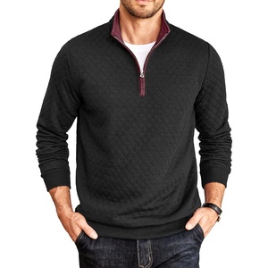 image:imageCOOFANDY Mens Quarter Zip Pullover Mock Neck Quilted Sweatshirt Casual Long Sleeve Polo SweaterBlack