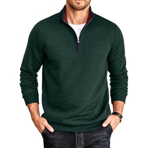 image:imageCOOFANDY Mens Quarter Zip Pullover Mock Neck Quilted Sweatshirt Casual Long Sleeve Polo SweaterDeep Green