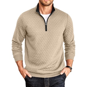 image:imageCOOFANDY Mens Quarter Zip Pullover Mock Neck Quilted Sweatshirt Casual Long Sleeve Polo SweaterKhaki