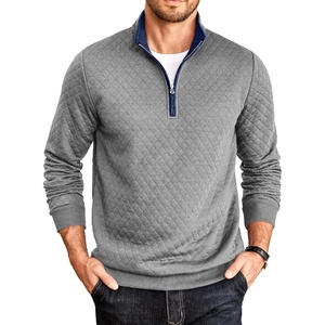 image:imageCOOFANDY Mens Quarter Zip Pullover Mock Neck Quilted Sweatshirt Casual Long Sleeve Polo SweaterLight Gray