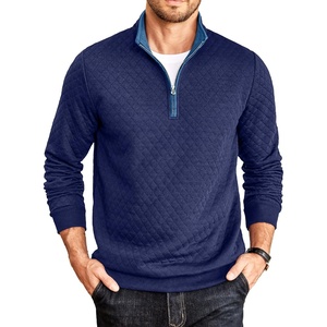 image:imageCOOFANDY Mens Quarter Zip Pullover Mock Neck Quilted Sweatshirt Casual Long Sleeve Polo SweaterNavy Blue