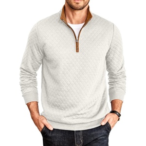 image:imageCOOFANDY Mens Quarter Zip Pullover Mock Neck Quilted Sweatshirt Casual Long Sleeve Polo SweaterWhite