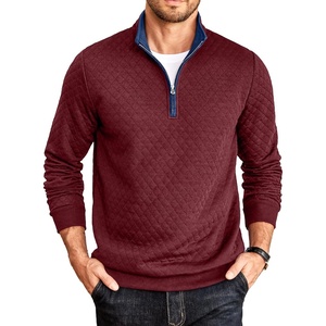 image:imageCOOFANDY Mens Quarter Zip Pullover Mock Neck Quilted Sweatshirt Casual Long Sleeve Polo SweaterWine Red