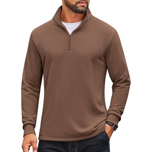 image:imageCOOFANDY Mens Quarter Zip Pullover Sweatshirt Mock Neck Quilted Sweatshirt Lightweight Casual Long Sleeve Polo ShirtBrown