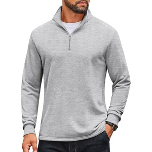image:imageCOOFANDY Mens Quarter Zip Pullover Sweatshirt Mock Neck Quilted Sweatshirt Lightweight Casual Long Sleeve Polo ShirtLight Grey