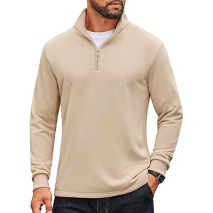 image:imageCOOFANDY Mens Quarter Zip Pullover Sweatshirt Mock Neck Quilted Sweatshirt Lightweight Casual Long Sleeve Polo ShirtLight Khaki