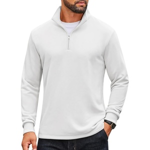 image:imageCOOFANDY Mens Quarter Zip Pullover Sweatshirt Mock Neck Quilted Sweatshirt Lightweight Casual Long Sleeve Polo ShirtWhite