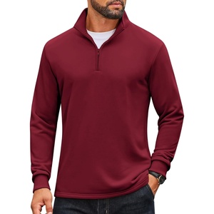 image:imageCOOFANDY Mens Quarter Zip Pullover Sweatshirt Mock Neck Quilted Sweatshirt Lightweight Casual Long Sleeve Polo ShirtWine Red