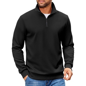 image:imageCOOFANDY Mens Quarter Zip Pullover Sweatshirts Lightweight Long Sleeve Mock Neck Sweater PoloBlack