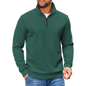 image:imageCOOFANDY Mens Quarter Zip Pullover Sweatshirts Lightweight Long Sleeve Mock Neck Sweater PoloGreen