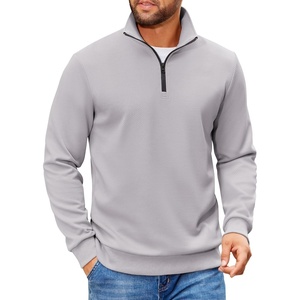 image:imageCOOFANDY Mens Quarter Zip Pullover Sweatshirts Lightweight Long Sleeve Mock Neck Sweater PoloLight Grey